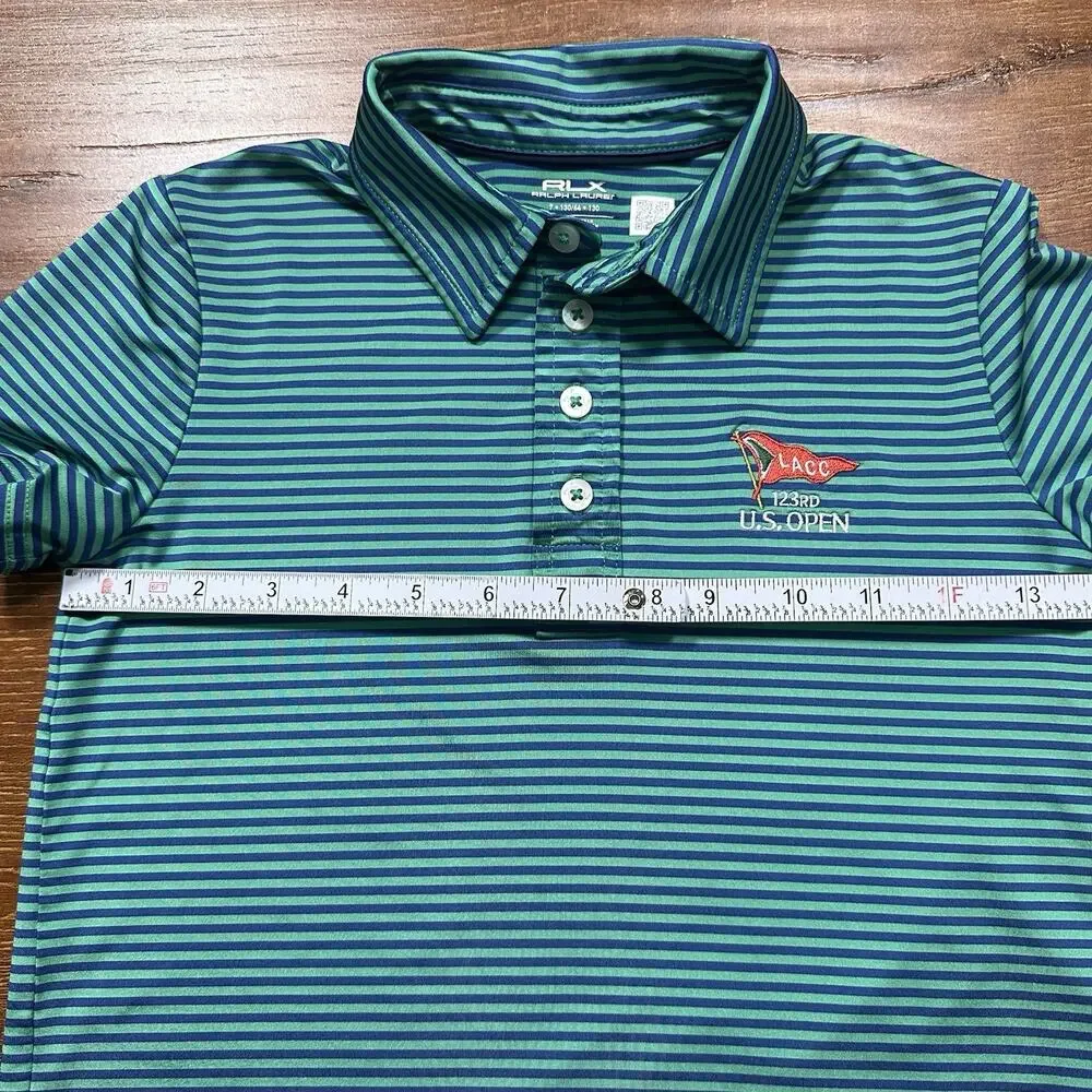 Ralph Lauren RLX Golf Polo Shirt Youth Boys 7 Green Stripe US Open 123rd LACC